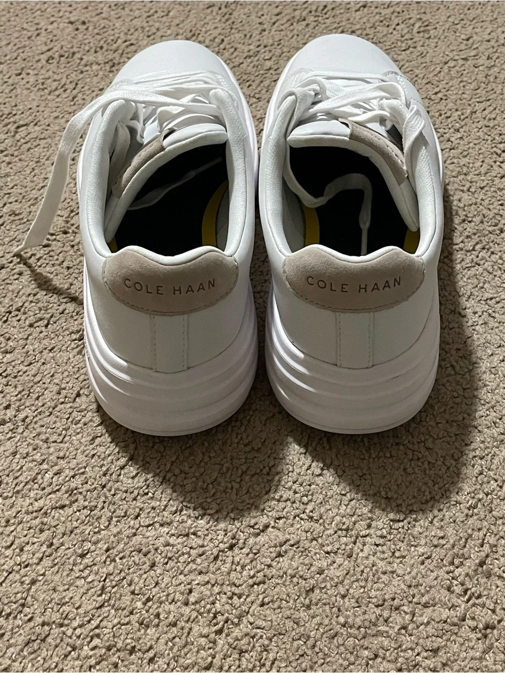 Cole Haan White Men’s Lace-Up Leather Sneakers with Beige Heel Tab